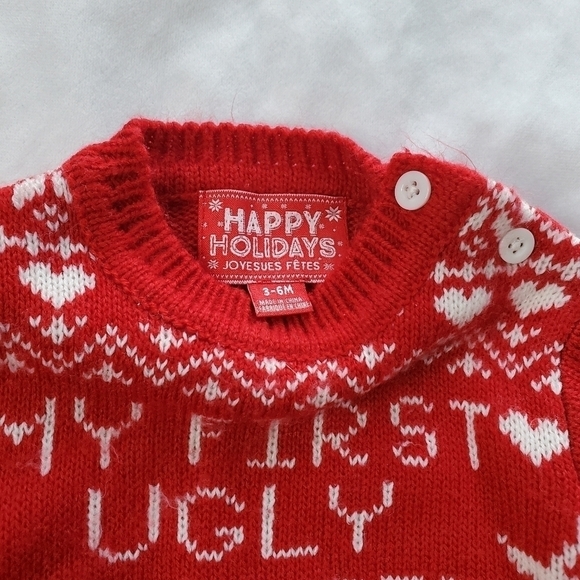 My First Ugly Christmas Holiday Knit Sweater Red 3-6 Months - Picture 3 of 5